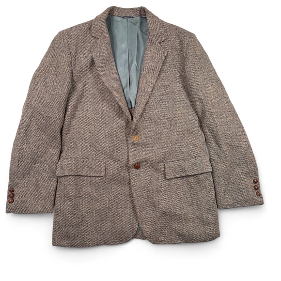Harris‎ Tweed Blazer Mens 42R Jacket Herringbone Scottish Wool Brown
